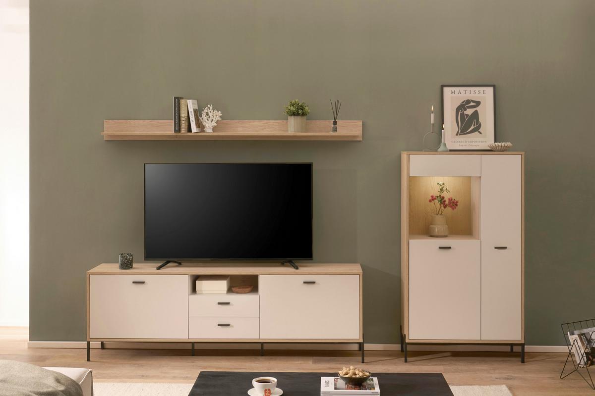 Wohnwand Fredericia Kaschmir/Eichefarben B: 285cm - Kaschmir/Eichefarben, Design, Holzwerkstoff (285/170/40cm) - MID.YOU