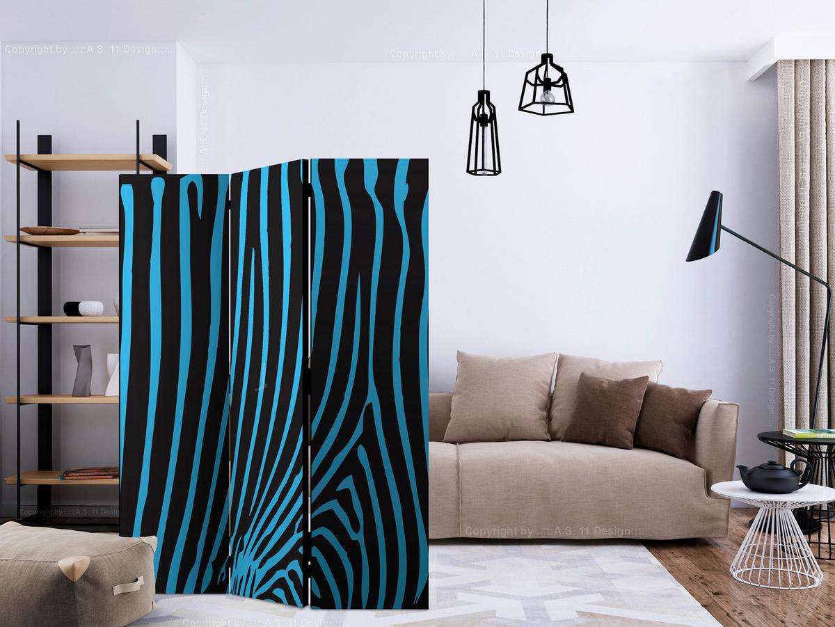 Paravent Blau Schwarz B: 135 Cm - Blau/Schwarz, Basics, Holz/Textil (135/172/3cm) - artgeist