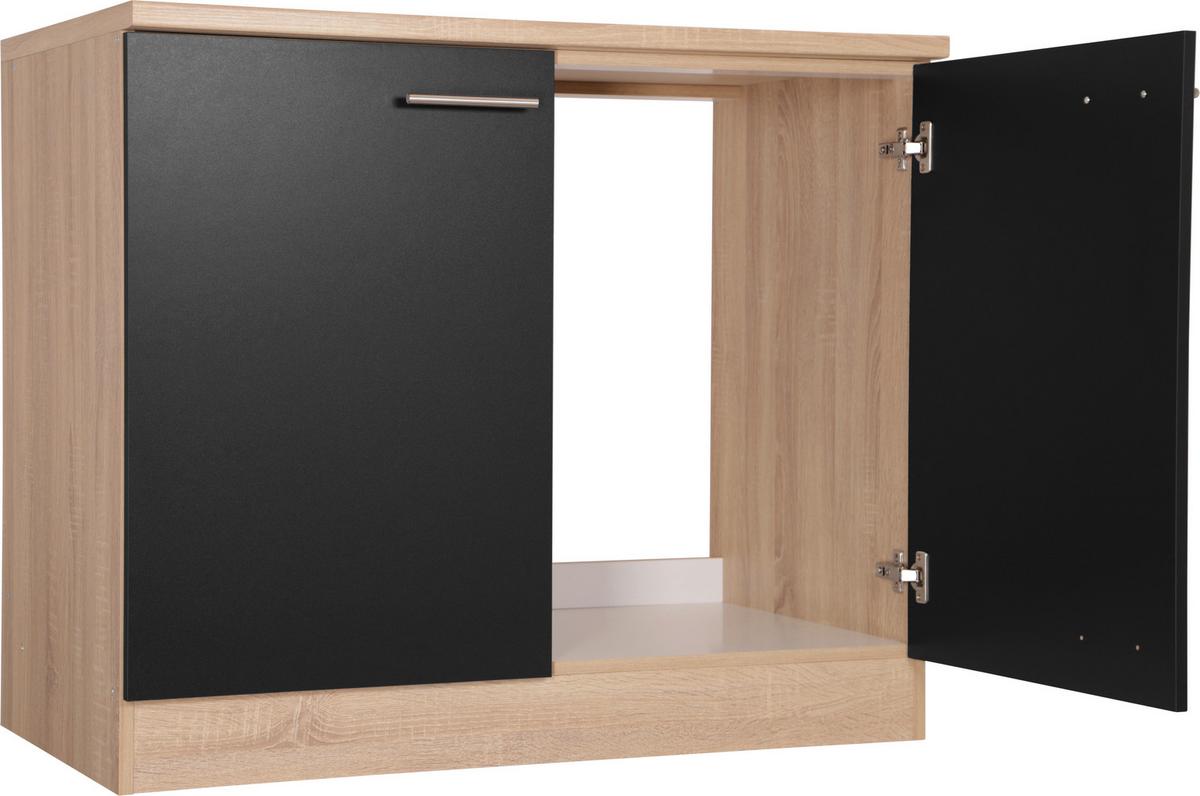 Spülenunterschrank Merle Schwarz, Eiche Dekor B: 100 cm - Eichefarben/Schwarz, Basics, Holzwerkstoff (100/84,8/60cm) - Respekta