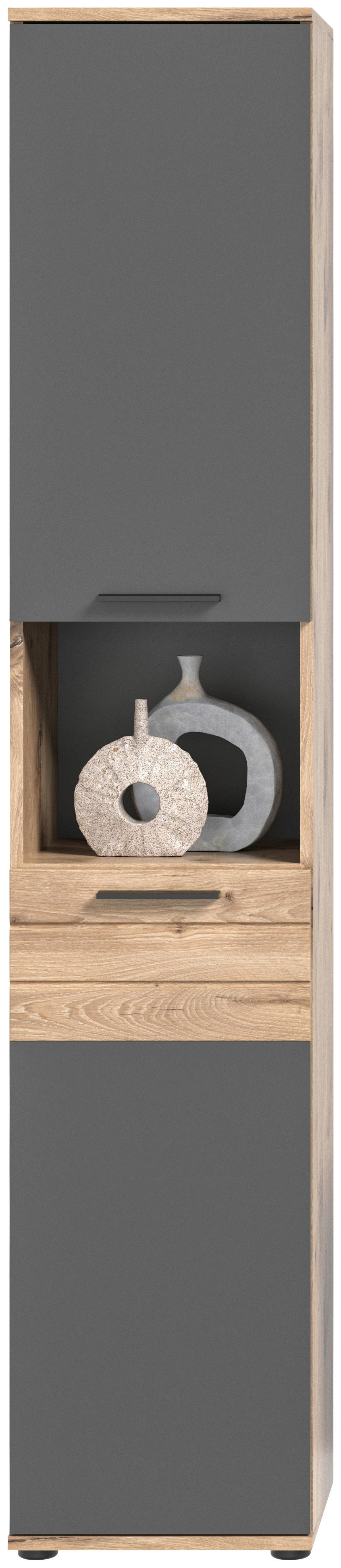 Badezimmer Mason Grau Eiche Dekor - Erlefarben/Schwarz, MODERN, Glas/Holzwerkstoff (134cm) - MID.YOU