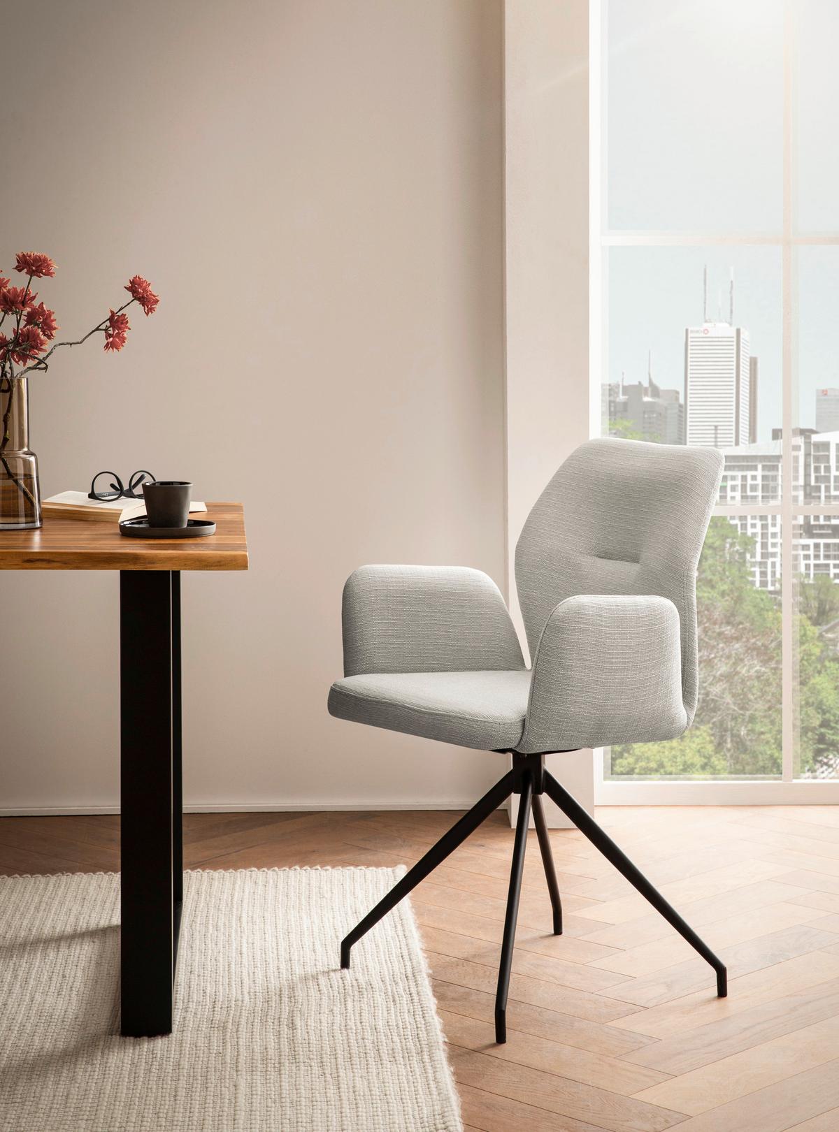 Armlehnstuhl Hellgrau B: 59cm - Hellgrau/Schwarz, MODERN, Textil/Metall (59/88/58cm) - Livetastic