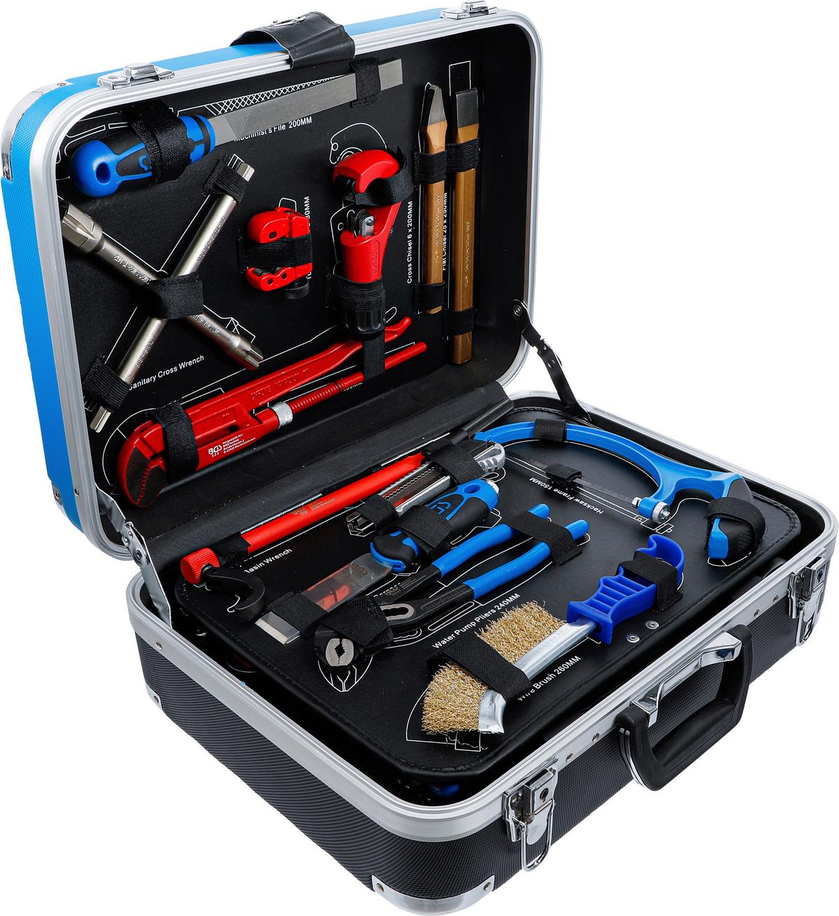 Werkzeugkoffer Sanitär-Werkzeugkoffer - Blau/Schwarz, Basics (47,8/18,4/38,5cm)