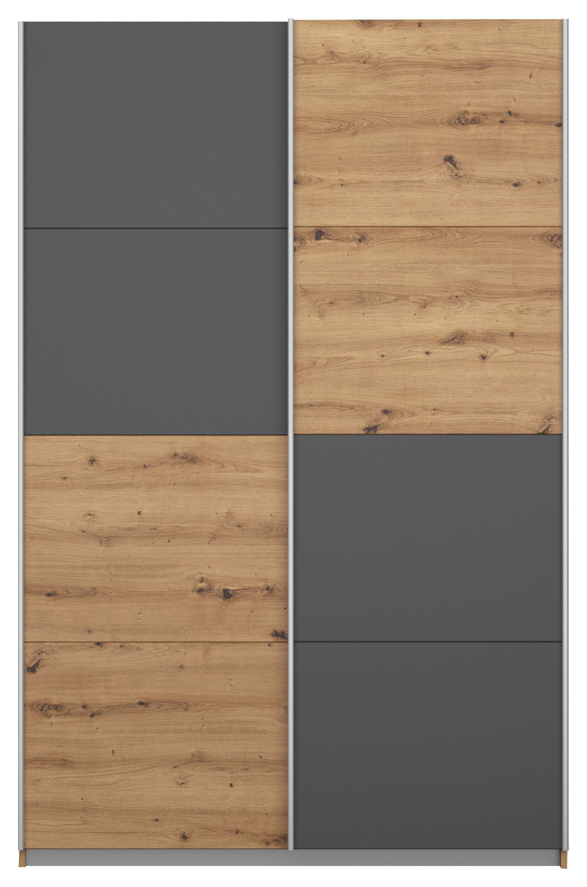 Schwebetürenschrank Subito - Graphitfarben/Eiche Artisan, MODERN, Holzwerkstoff (136/197/61cm) - Rauch Möbel