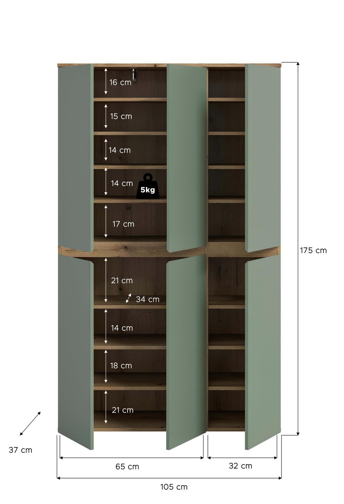 Garderobenschrank Eichefarben/graugrün B: 105 Cm - Eichefarben/Schwarz, Design, Holzwerkstoff (105/175/37cm) - Livetastic