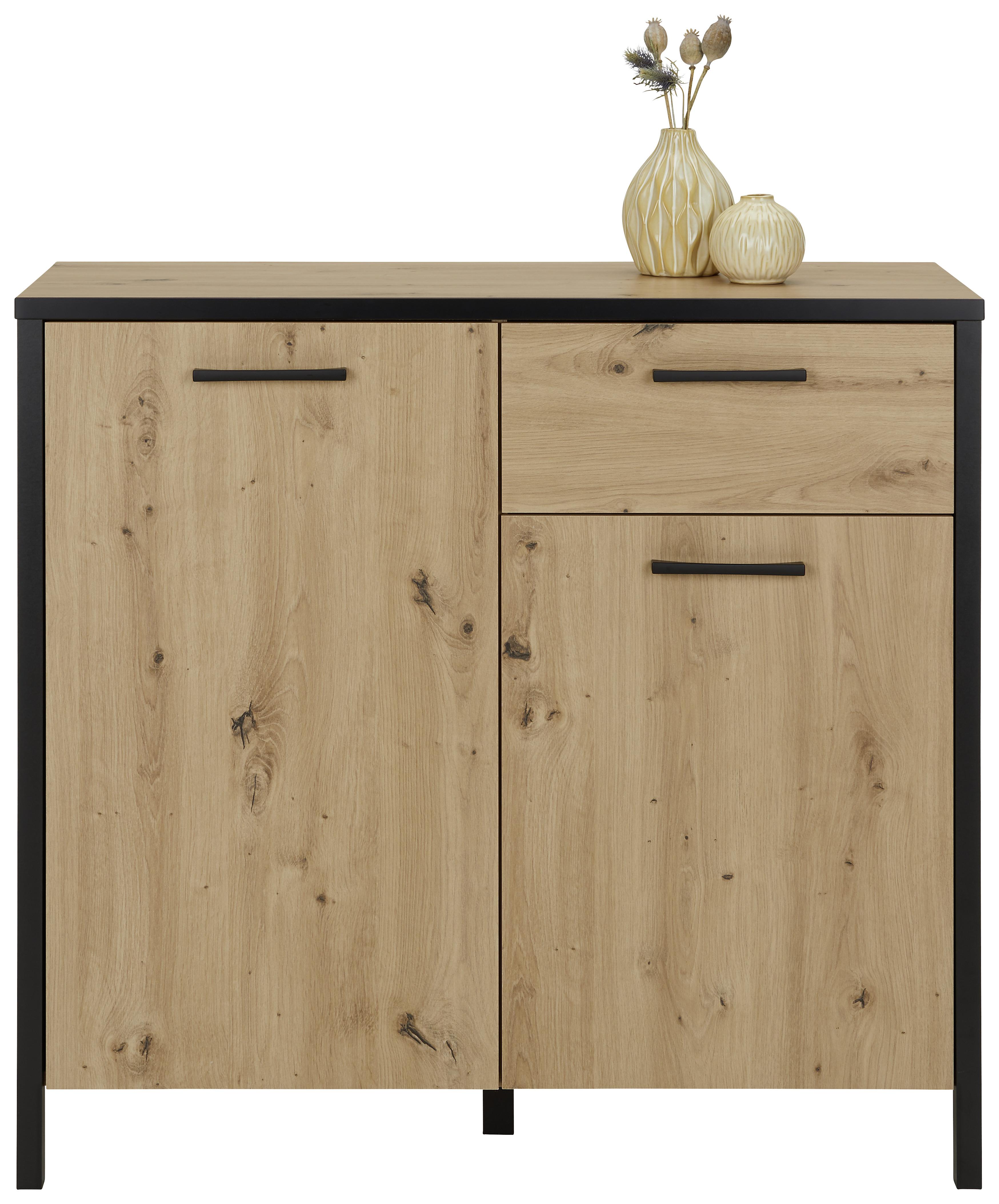 Komoda Kirikus - čierna/farby duba, Moderný, kov/kompozitné drevo (95/89,5/40cm) - Modern Living