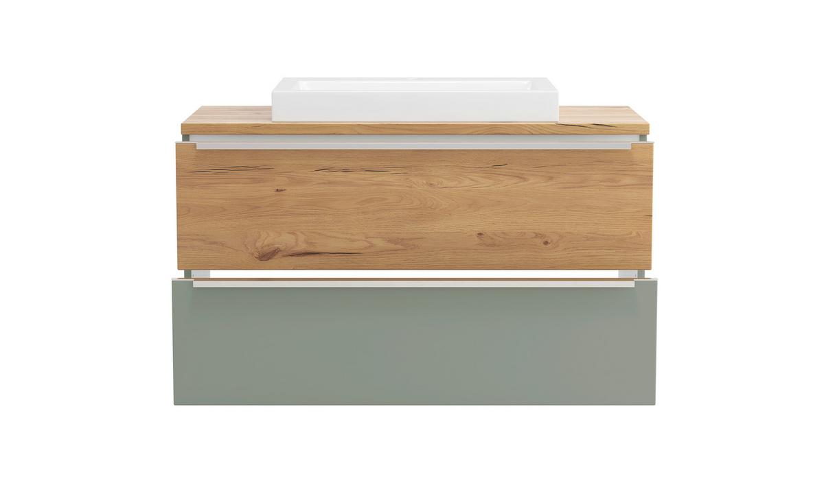 Waschtischkombi Verona Wildeiche/Schilfgrün B: 100cm - Schilfgrün/Wildeiche, Trend, Holzwerkstoff/Stein (100/63/47cm) - Held