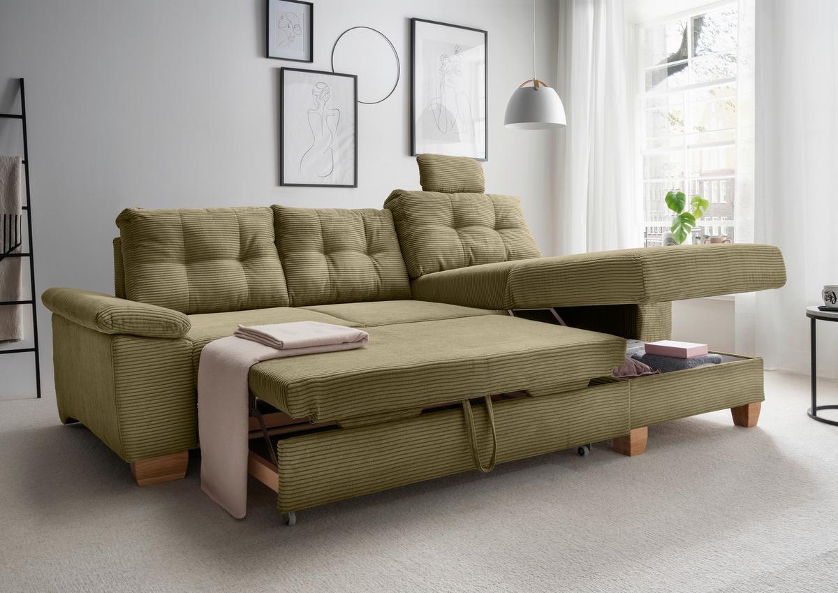 Ecksofa Brizzini Olivgrün S: 270x176 Cm - Naturfarben/Olivgrün, MODERN, Textil (270/176cm) - Livetastic