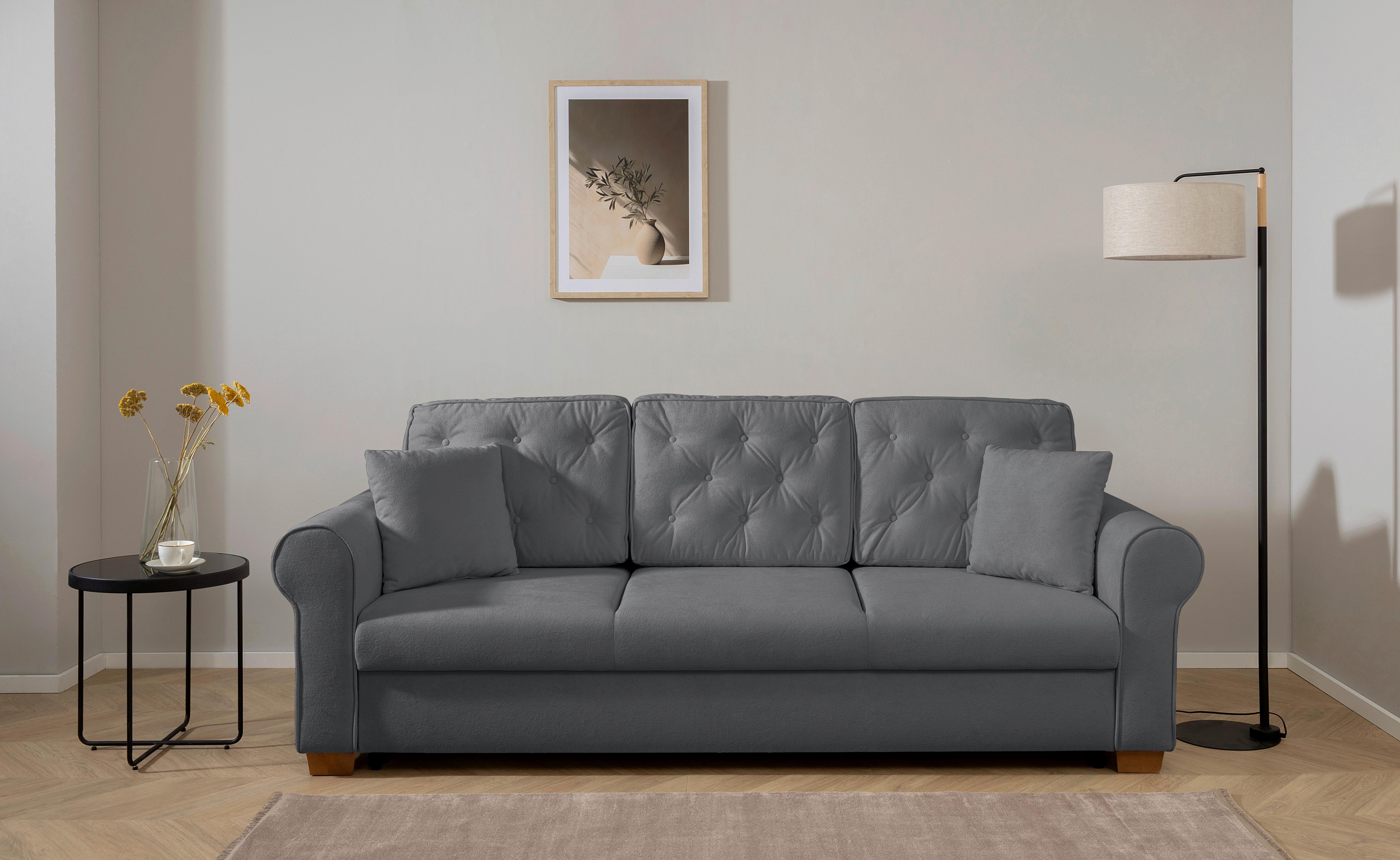 Schlafsofa Arles, Dunkelgrau 120 B: 240cm - Dunkelgrau/Buchefarben, Design, Textil (240/94/98cm) - MID.YOU