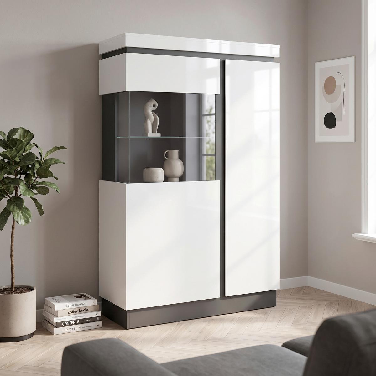 Highboard Campania Anthrazit, Weiß B: 103,6 cm - Anthrazit/Weiß, Trend, Glas/Holzwerkstoff (103,6/163,5/40cm)