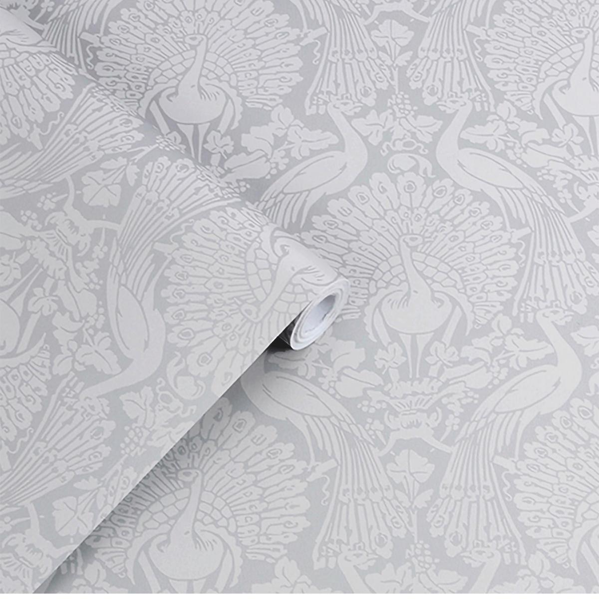 Vliestapete Peacock Damask - Grau, Basics, Papier/Kunststoff (52/1000cm)