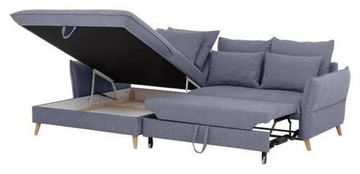 Eckschlafsofa Walter Blau S: 170 cm - Blau/Buchefarben, Design, Textil (170/274cm) - Livetastic