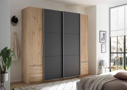Schwebetürenschrank Bordo - Graphitfarben/Eiche Artisan, KONVENTIONELL, Holzwerkstoff (215/211/60cm)