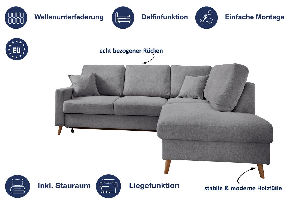 Ecksofa Valentina Grau S: 200x230 Cm - Naturfarben/Grau, KONVENTIONELL, Textil (200/230cm) - Livetastic