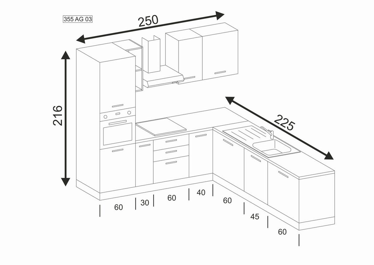 Eckküche Dafne mit Geräte 250x225 cm Weiß/Nussbaum Dekor - Eichefarben/Magnolie, LIFESTYLE, Holzwerkstoff/Kunststoff (250/225cm) - MID.YOU