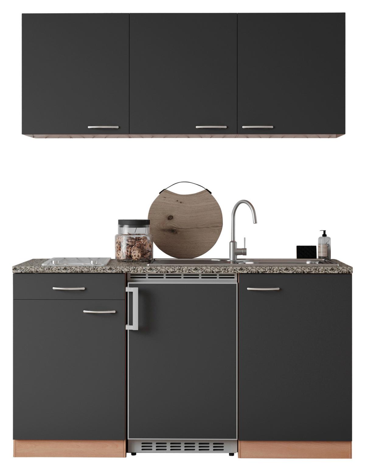 Küchenzeile mit Geräten 150 cm Grau/Buche Dekor - Buchefarben/Grau, KONVENTIONELL, Holzwerkstoff (150cm) - Respekta