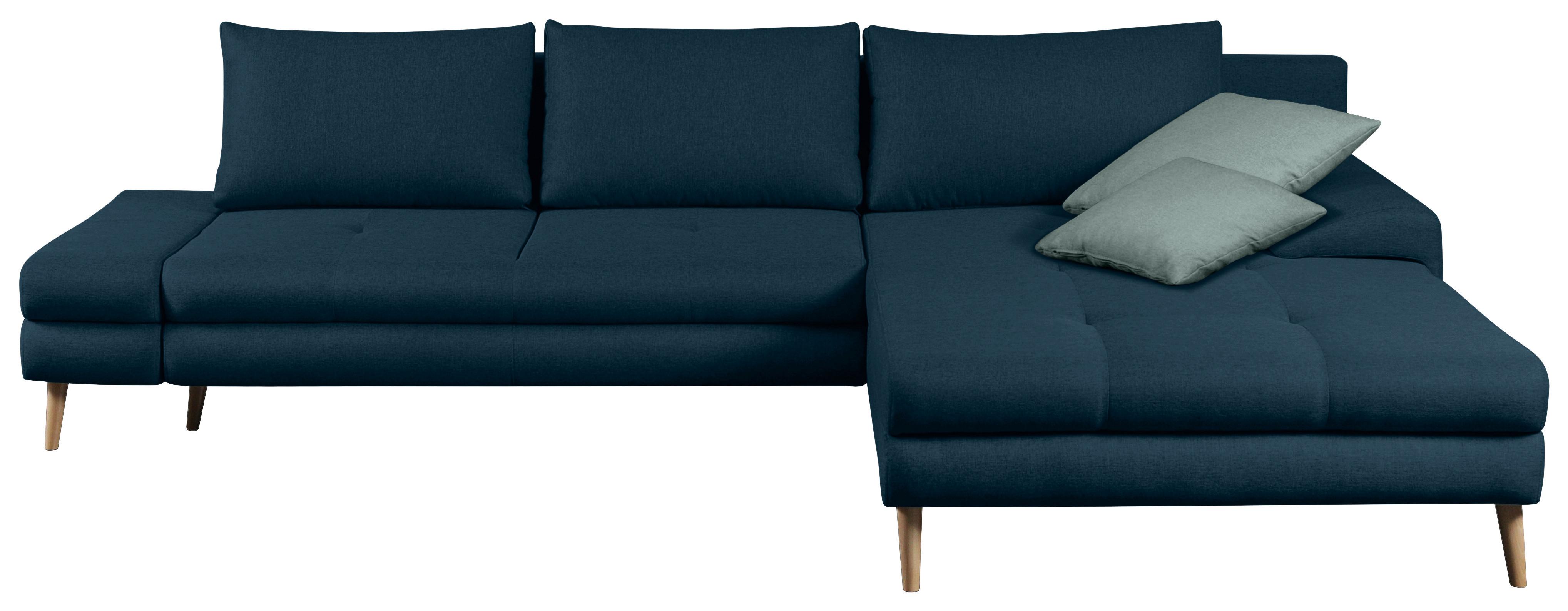 Ecksofa Mit Schlaffunktion Floby Stauraum Dunkelblau - Erlefarben/Naturfarben, Trend, Textil (313/215cm) - MID.YOU