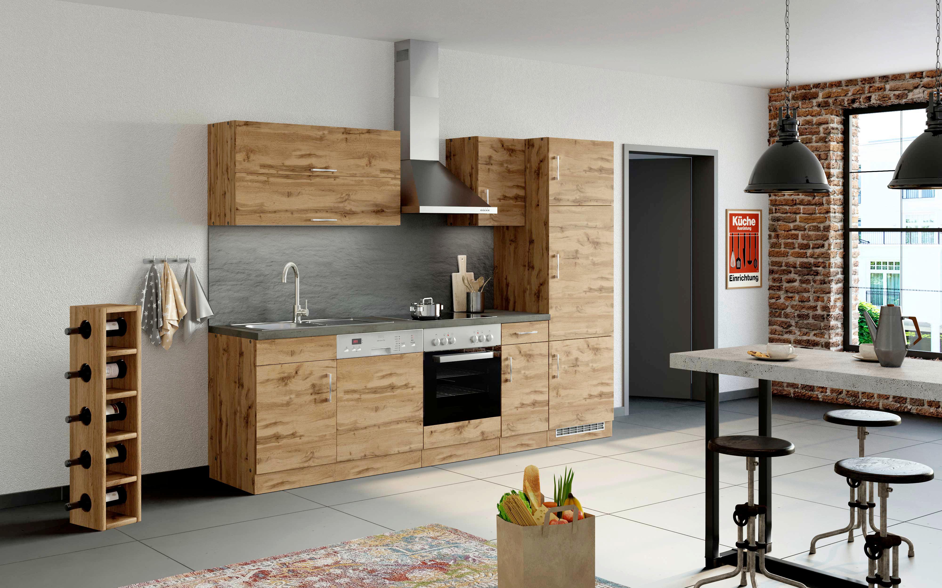 Küchenzeile Sorrento Ohne Geräte 270 Cm Eichefarben - Eichefarben/Anthrazit, MODERN, Holzwerkstoff (270/200/60cm) - Held