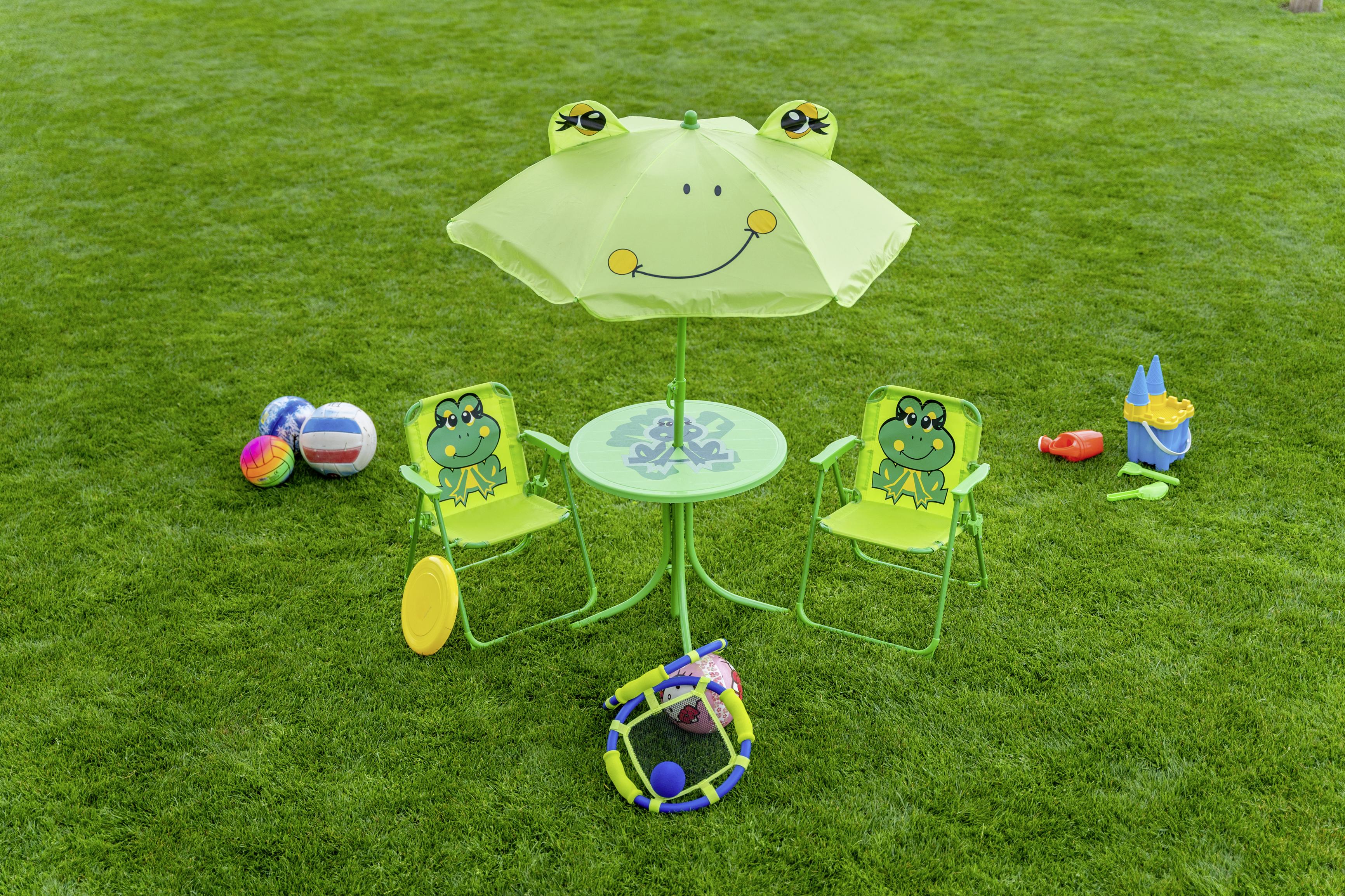 Kindersitzgruppe Frog Grün Stahl Mit Sonnenschirm - Grün, Basics, Metall