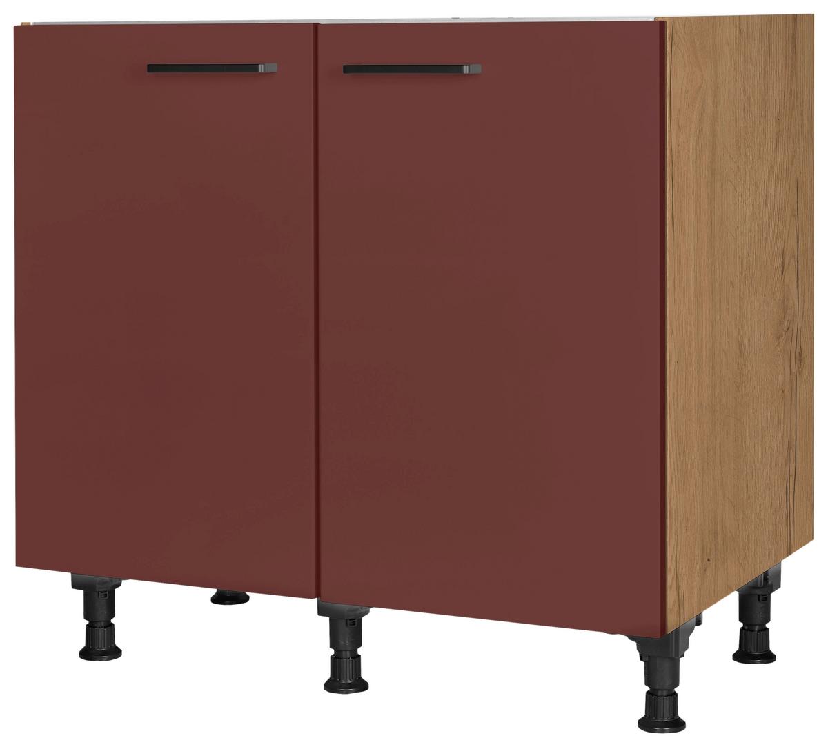 Spülenunterschrank Easytouch - Eichefarben/Rot, MODERN, Holzwerkstoff (90/87/56cm) - Nobilia