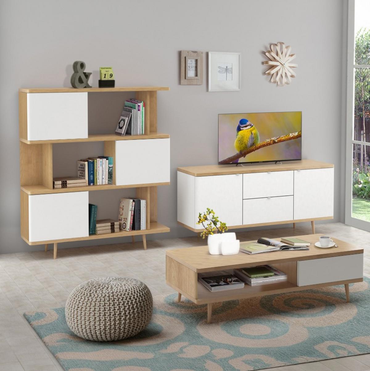 Regal Alandra Weiß/Eichefarben 120 cm - Eichefarben/Weiß, Basics, Holzwerkstoff (120/130/33cm) - MID.YOU