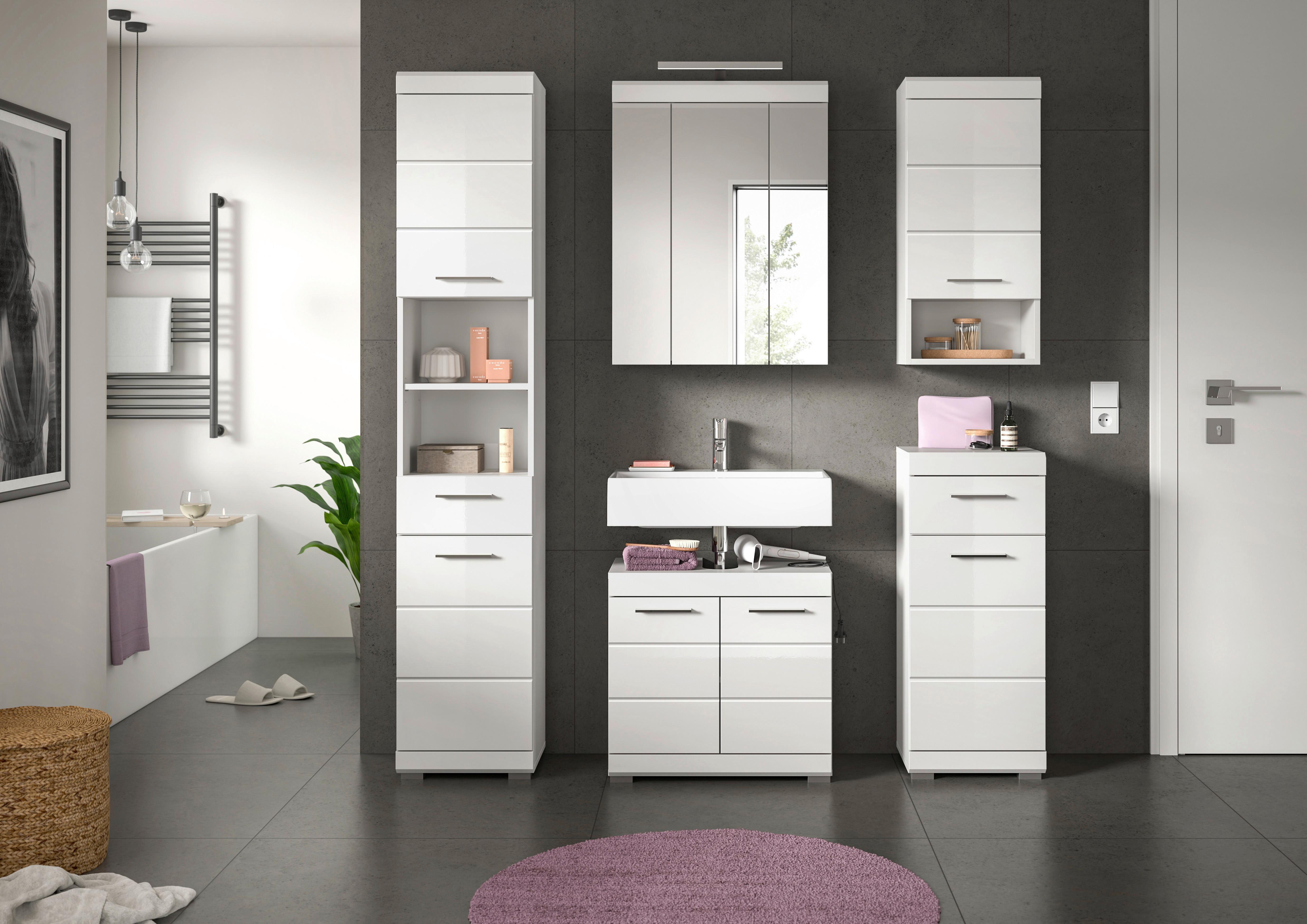 Badezimmer Scout Weiß B: 134 Cm - Weiß Hochglanz/Silberfarben, MODERN, Glas/Holzwerkstoff (134cm) - MID.YOU