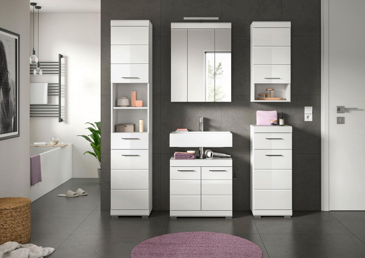 Badezimmer Scout Weiß B: 134 Cm - Weiß Hochglanz/Silberfarben, MODERN, Glas/Holzwerkstoff (134cm) - MID.YOU
