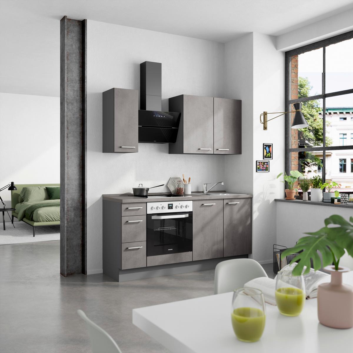 KUCHYNSKÝ BLOK BEZ SPOTREBIČO RIVA HIGH-LINE, H1 LINKS - farba ušľachtilej ocele/bridlicová, Modern, kov/kompozitné drevo (180cm) - Nobilia