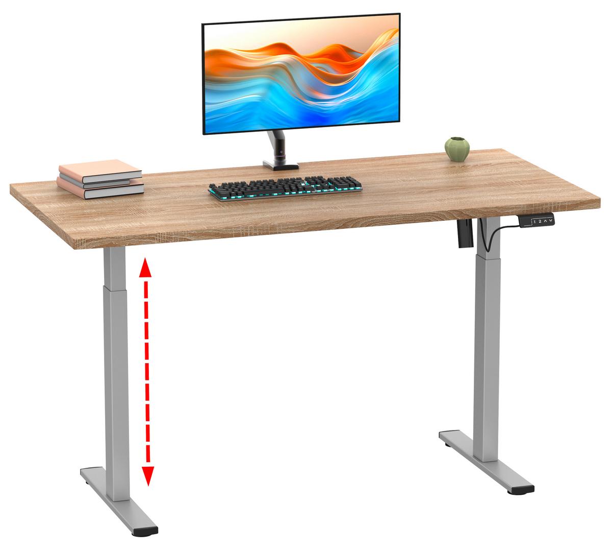 Schreibtisch E-lona Sonoma Eiche L: 140 Cm - Silberfarben/Sonoma Eiche, Design, Holzwerkstoff/Metall (140/50/71cm) - MID.YOU