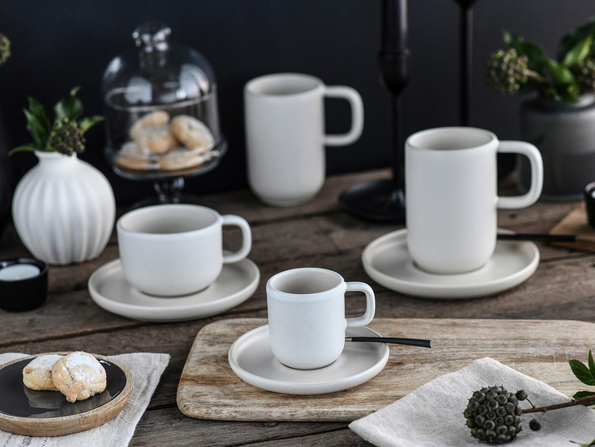 Tassenset 12tlg. Steinzeug, weiß - bílá, Basics, keramika (80ml) - Creatable