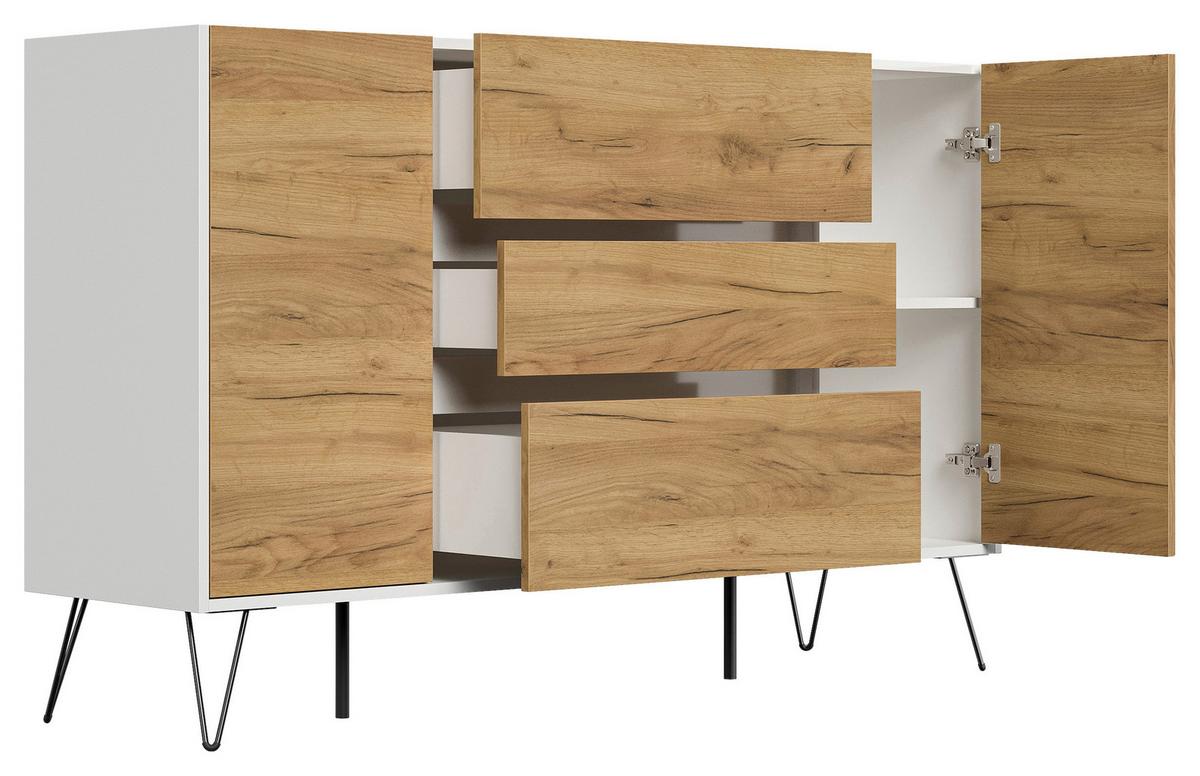 Sideboard Posseik Industrial Eichefarben/weiß B: 155 Cm - Eichefarben/Weiß Hochglanz, Design, Holzwerkstoff (155/93,6/42cm) - P & B