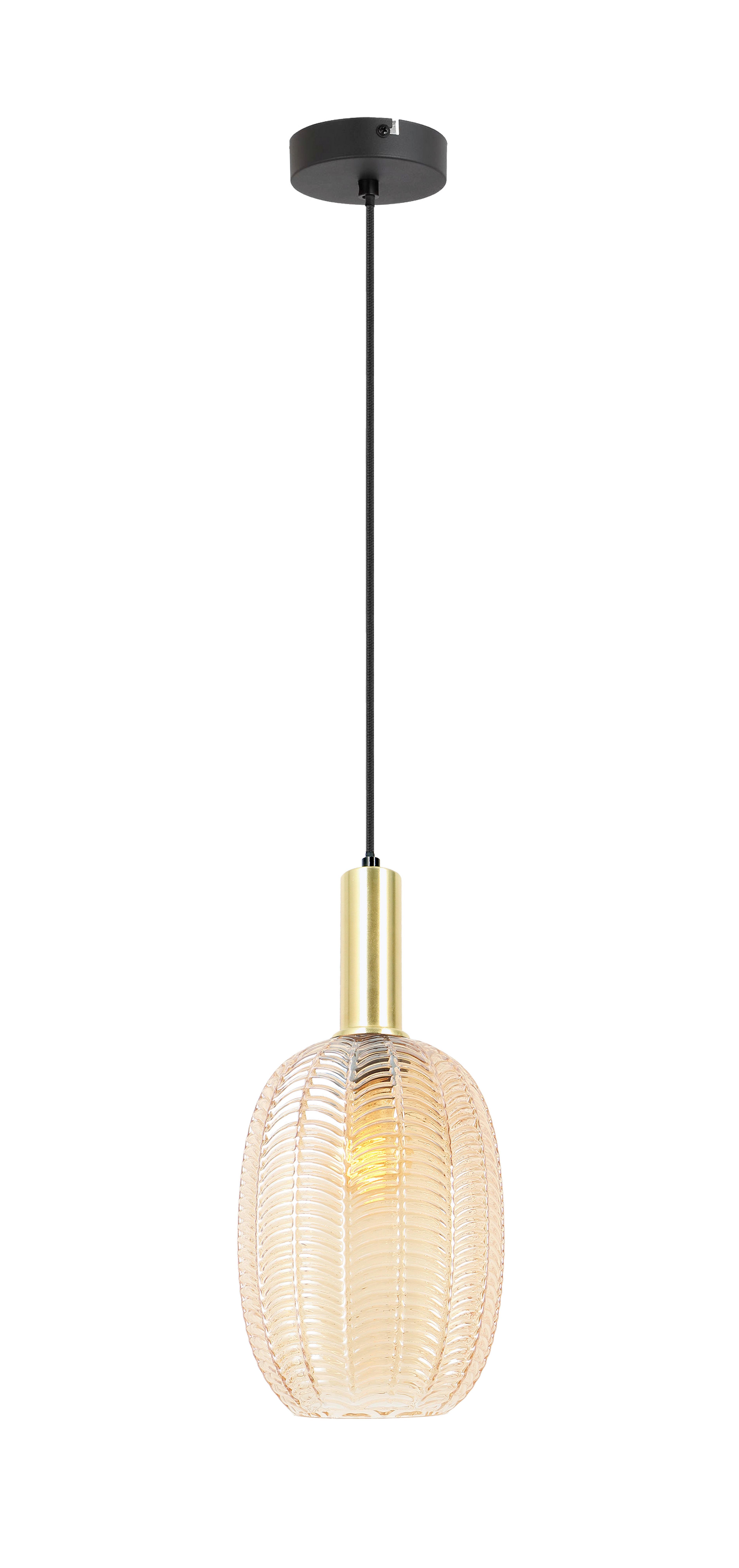 ZÁVĚSNÉ SVÍTIDLO EMO - jantarové barvy/černá, Moderní, kov/sklo (18/120cm) - Mömax