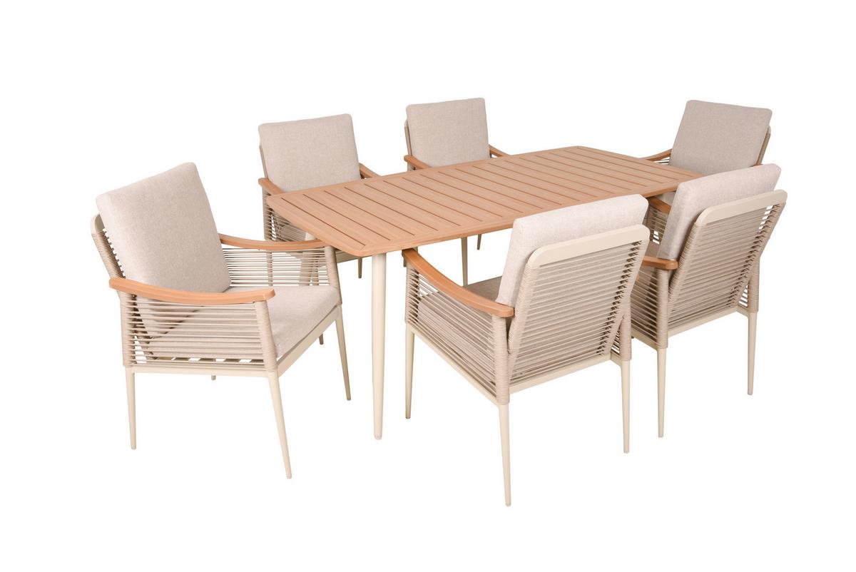 GARTENTISCHGRUPPE TISCHGRUPPE TULUM 7-TEILIG - Sandfarben/Beige, MODERN, Kunststoff/Textil - Gardenson