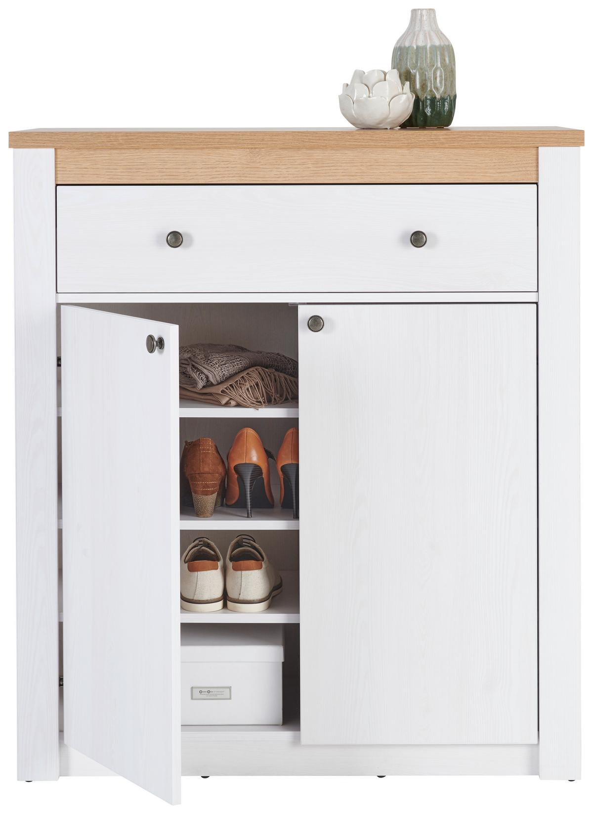 Schuhschrank Rovigio Weiß, Eiche-/Lärche Dekor B: 97 cm - Eichefarben/Lärchefarben, Basics, Holzwerkstoff (97/110,7/42,5cm) - Landscape