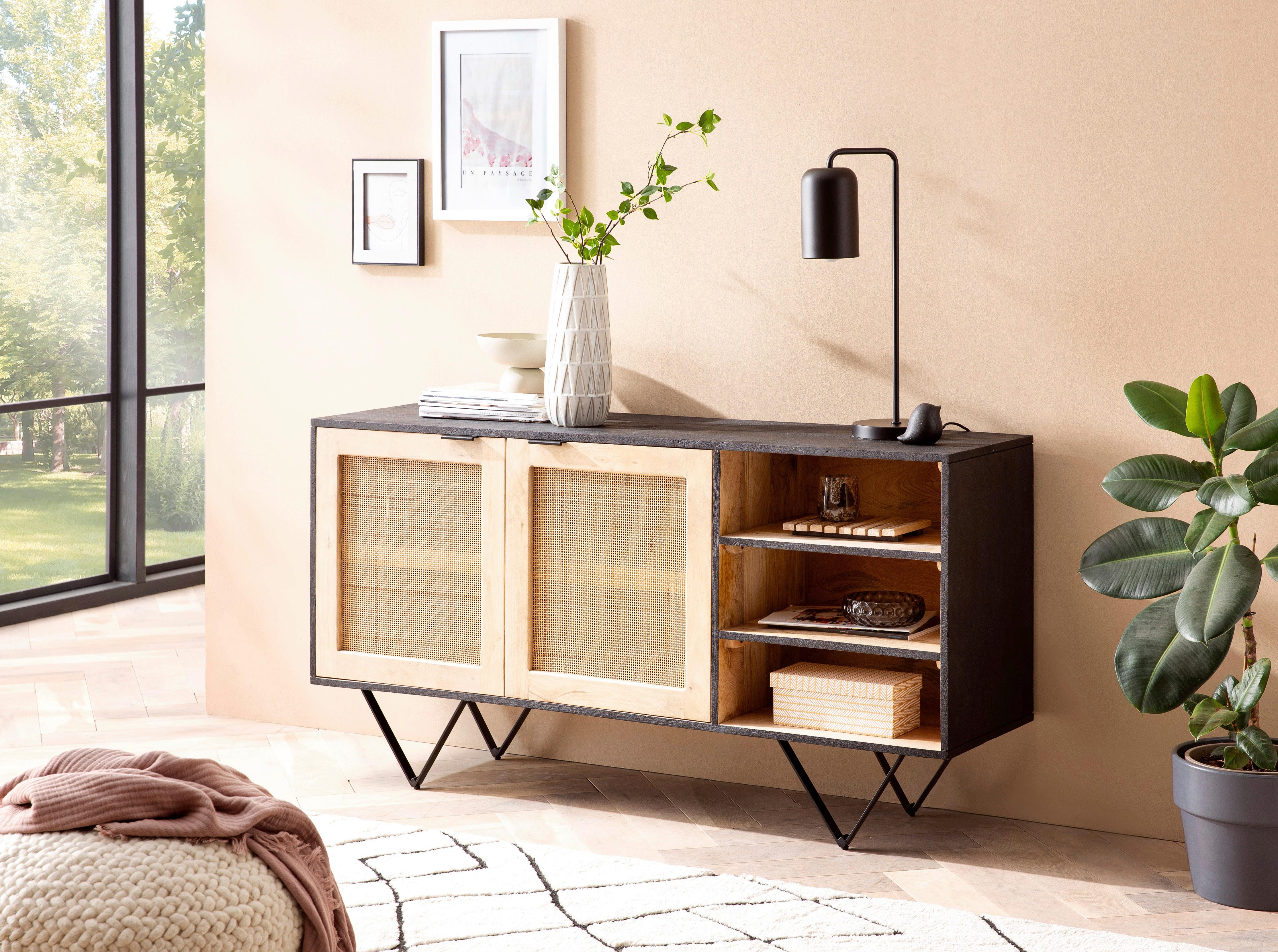 Sideboard Schwarz/Braun, B: 145 cm - Hellbraun/Schwarz, LIFESTYLE, Holz (145/75/40cm) - MID.YOU