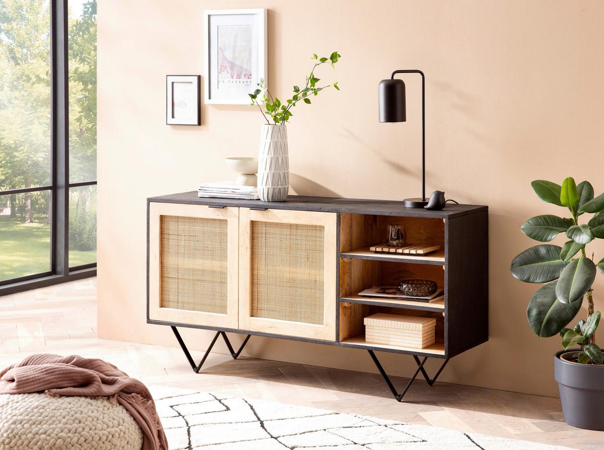 Sideboard Schwarz/braun, B: 145 Cm - Hellbraun/Schwarz, LIFESTYLE, Holz (145/75/40cm) - MID.YOU