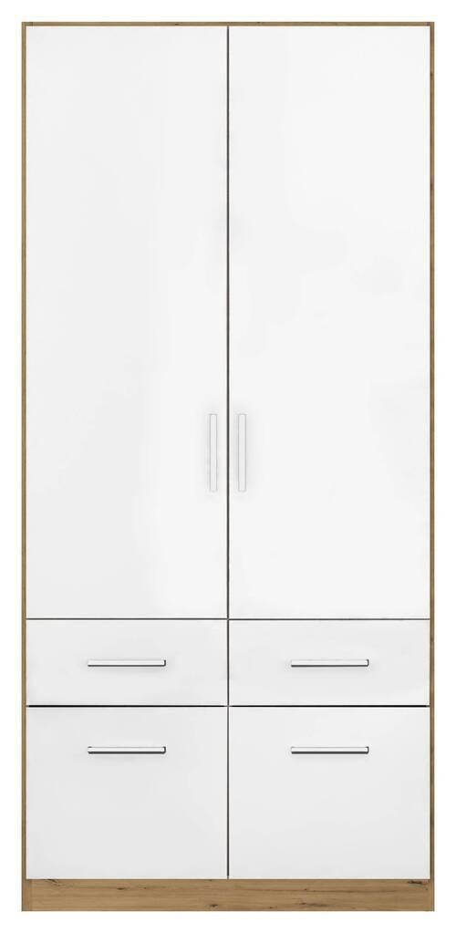 Drehtürenschrank 91 cm Belrin Eiche Dekor/Weiß - Weiß Hochglanz/Eiche Artisan, MODERN, Holzwerkstoff (91/210/54cm) - Rauch Möbel