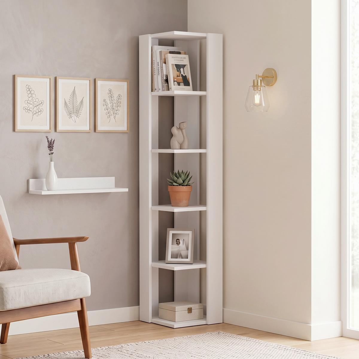 ROHOVÝ REGÁL NATI ECKREGAL - biela, Design, kompozitné drevo (34/161/34cm) - Livetastic