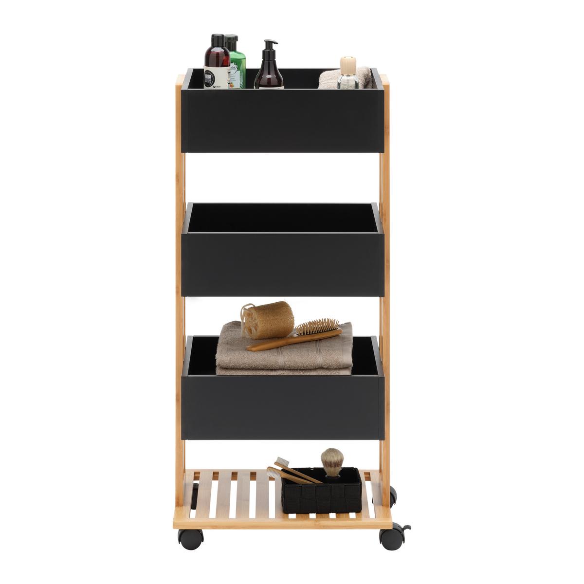 Univerzální vozík ANNI -EXKLUSIV- - černá/přírodní barvy, Moderní, kompozitní dřevo/plast (41,5/88/31,5cm) - Mömax