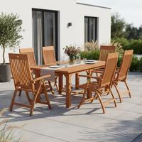 Gartengarnitur 9-tlg. Comodoro Holz Massiv - Naturfarben, KONVENTIONELL, Holz - Gardenson