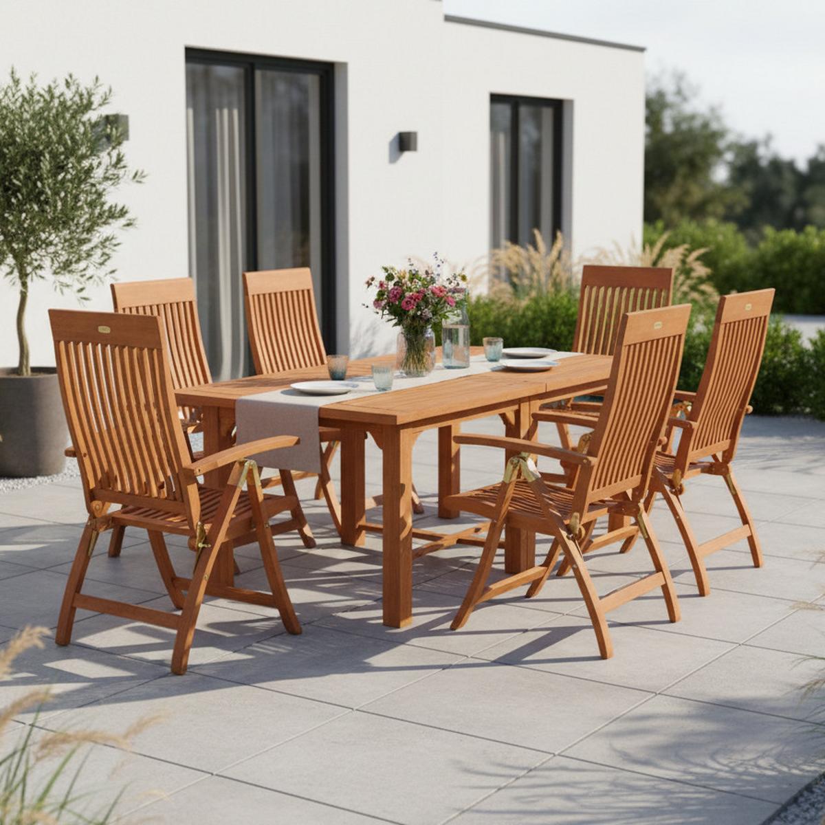 Gartengarnitur 9-tlg. Comodoro Holz Massiv - Naturfarben, KONVENTIONELL, Holz - Gardenson