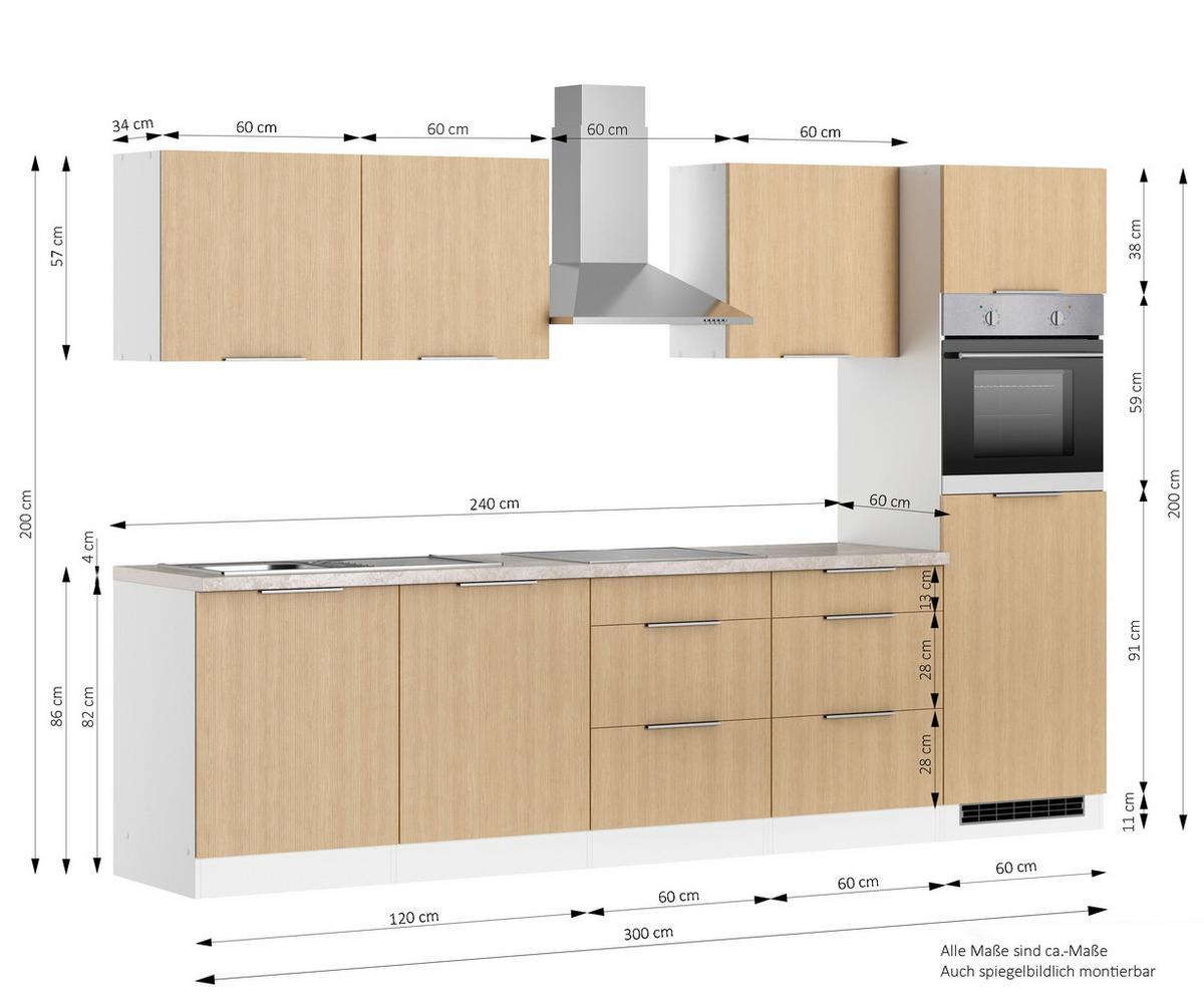 Küchenblock Glasgow Weiß/eichefarben B: 300 Cm - Eichefarben/Beige, LIFESTYLE, Holzwerkstoff (300cm) - Held
