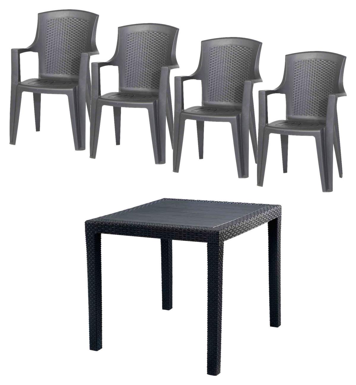 Gartenmöbel Set 5-Tlg aus Kunststoff - Anthrazit, KONVENTIONELL, Kunststoff - Siena Garden