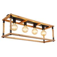 Deckenleuchte 15691-4d - Schwarz/Braun, Natur, Naturmaterialien/Holz (80/25/31cm) - Globo