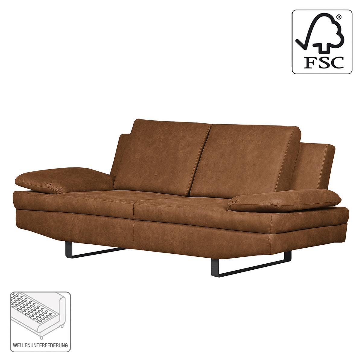 2-Sitzer-Sofa Jovanna, Cognac B: 198 cm - Cognac/Schwarz, Design, Textil (198/78/88cm) - MID.YOU