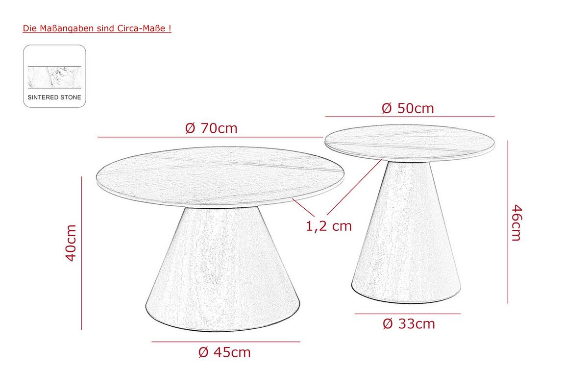 Couchtischset Dustin Schwarz, Weiß D:70/50 - Schwarz/Weiß, Design, Stein/Metall (70/50/40/46/70/50cm) - Livetastic