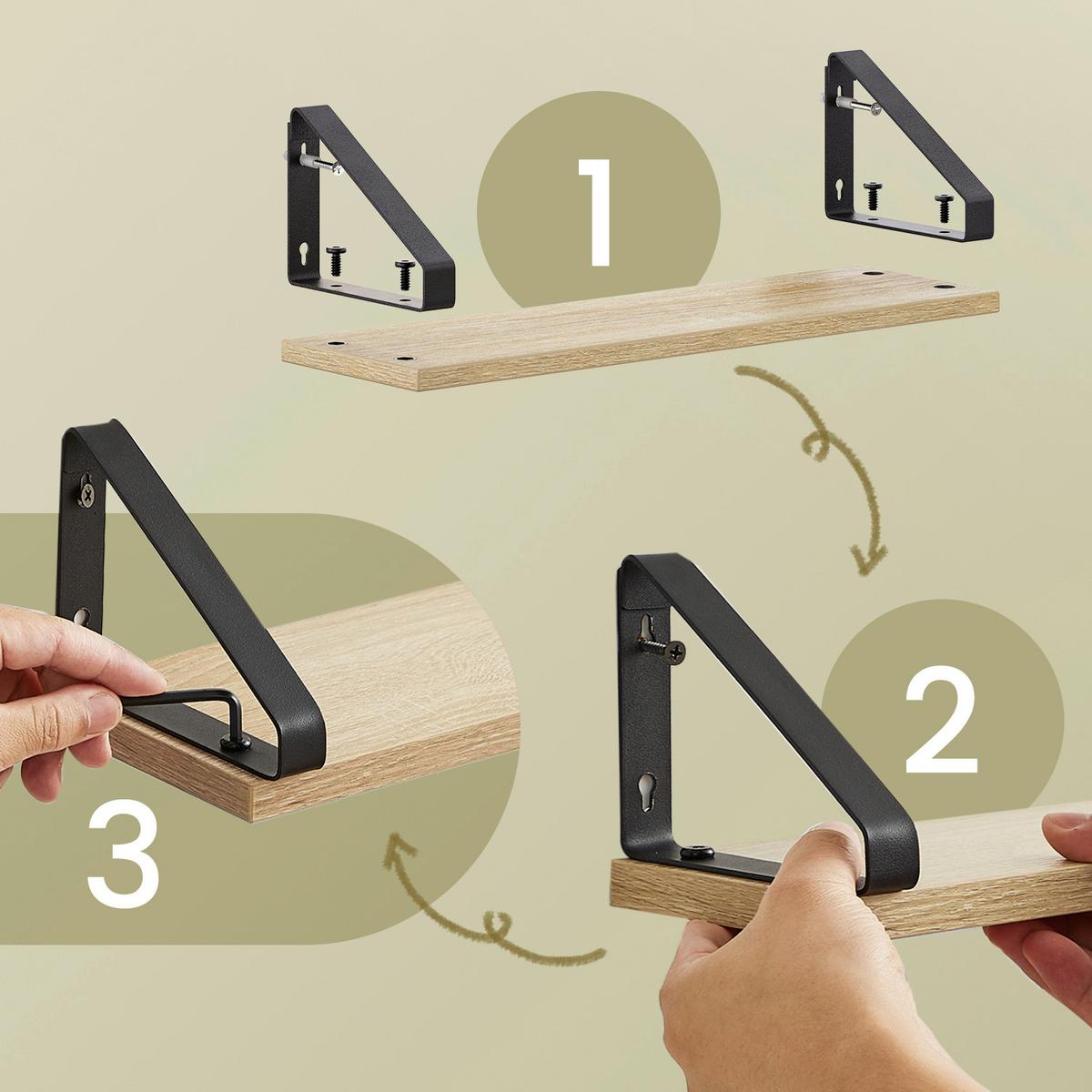 Wandregalset Wall Shelf - Eichefarben/Schwarz, MODERN, Holzwerkstoff/Metall (40/11/12cm) - MID.YOU