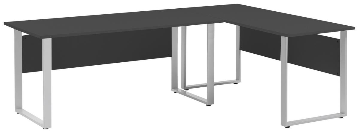 Schreibtisch Schreib+beistellt. 1600 - Anthrazit/Silberfarben, MODERN, Holzwerkstoff/Metall (160/235/73,2cm) - MID.YOU