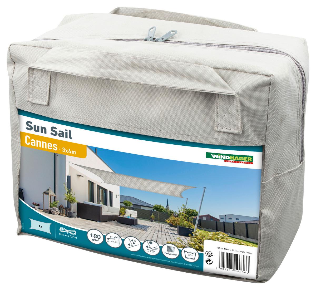 Sonnensegel Rechteck 3x4 m - Creme, Basics (300/400cm)