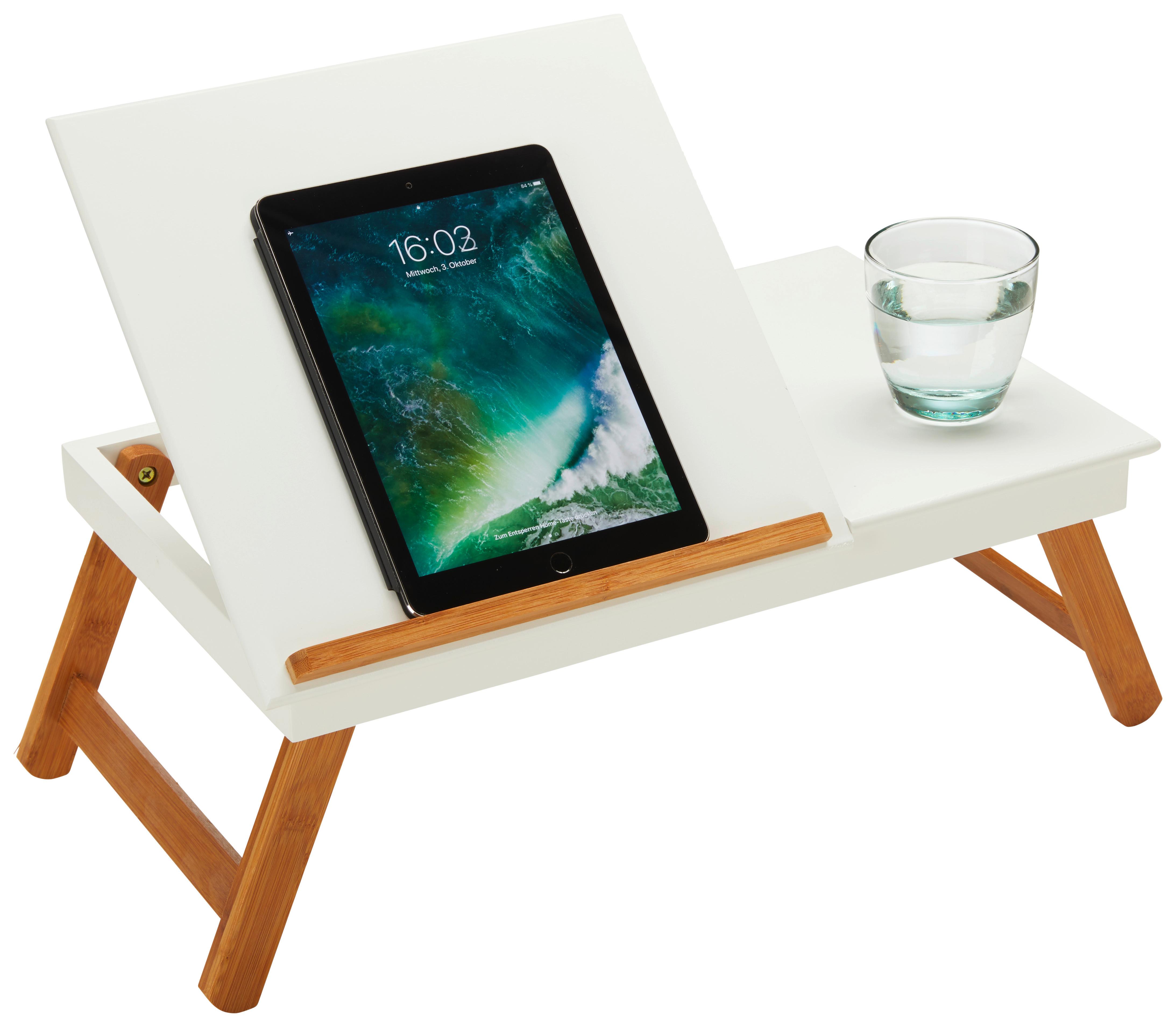 Stůl na notebook BOOK - bílá/přírodní barvy, Lifestyle, dřevo (53/20,5-43/33cm) - Mömax