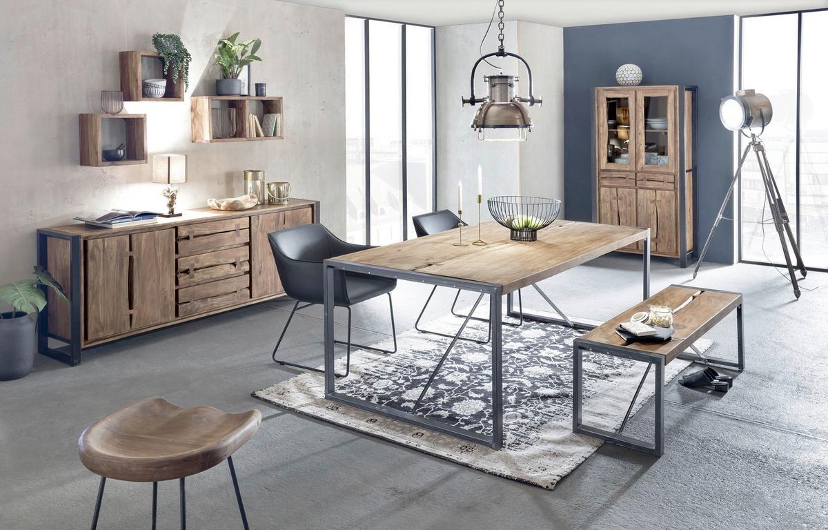 Sideboard Akazie/Schwarz B: 200cm - Schwarz/Naturfarben, Design, Holz/Metall (200/80/40cm) - MID.YOU